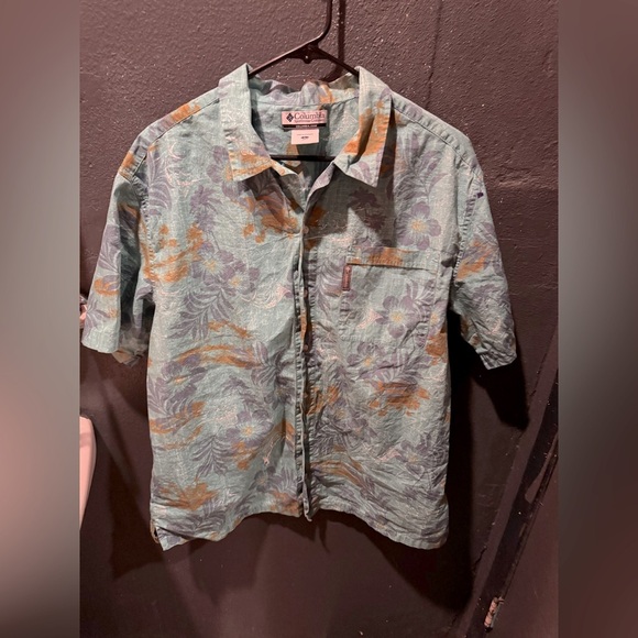 Men’s Columbia Blue Hawaiian Short Sleeve Button Up Shirt Size Large - Picture 1 of 3